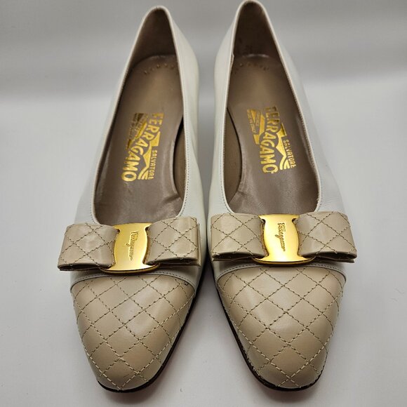 Salvatore Ferragamo Quilted Vara Low Heel Pumps - Picture 1 of 13